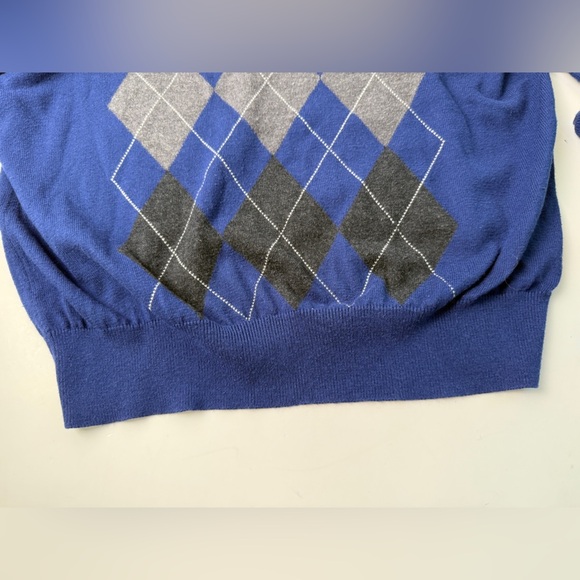 Banana Republic V-Neck Sweater Mens Large Blue Grey Argyle Silk Cashmere Blend - Picture 11 of 11
